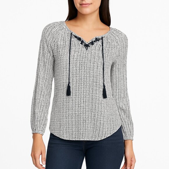 Lucky Brand Tops - Lucky Brand Women's vintage tassel elbow sleeve top size S peasant embroidered